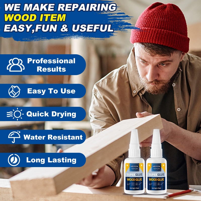 Meuvcol Extra Strong Wood Glue - 100g Fast Drying Super Glue for Heavy Duty Furniture & Garden, Clear, DIY & Crafts - Image 3